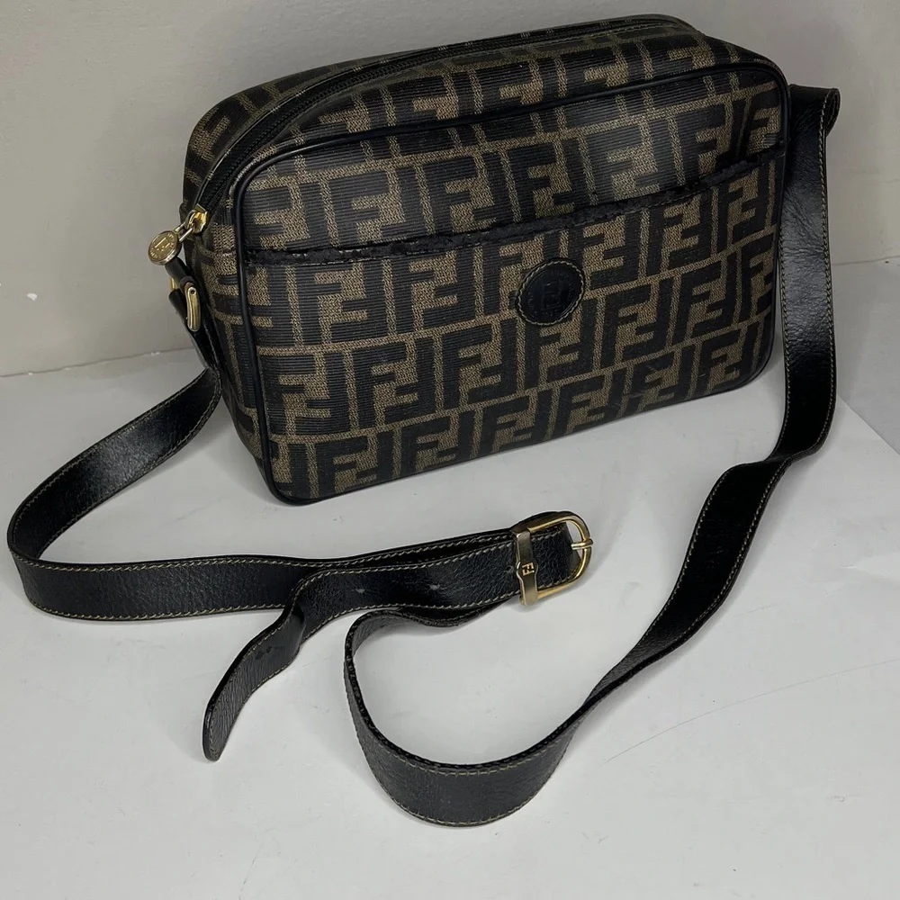 Fendi Vintage Zucca Coated Canvas Zip Crossbody Shoulder Bag - Picture 1 of 16